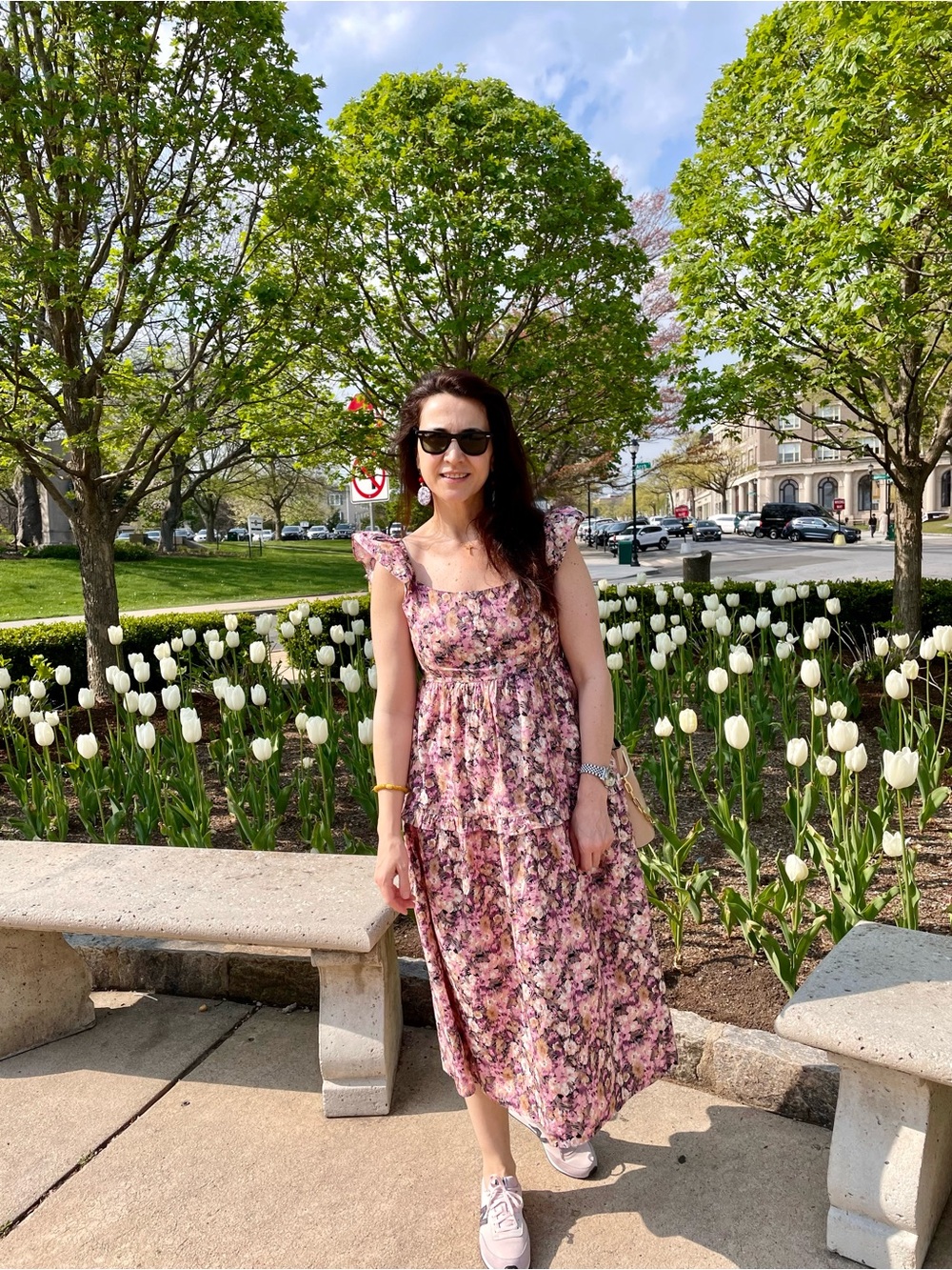 Floral Pink Tiered Midi Dress with Ruffle Waist